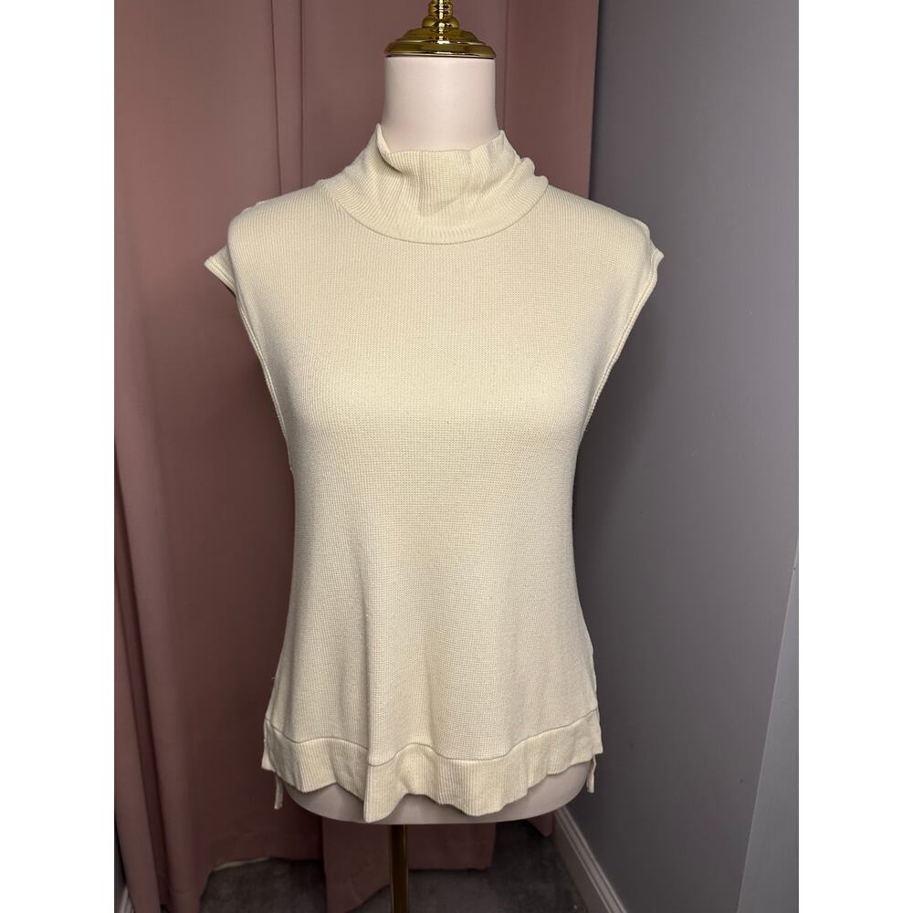 EUC LNA x Evereve Cream Sleeveless Mock Neck Top Ribbed High Low Sz S Athleisure